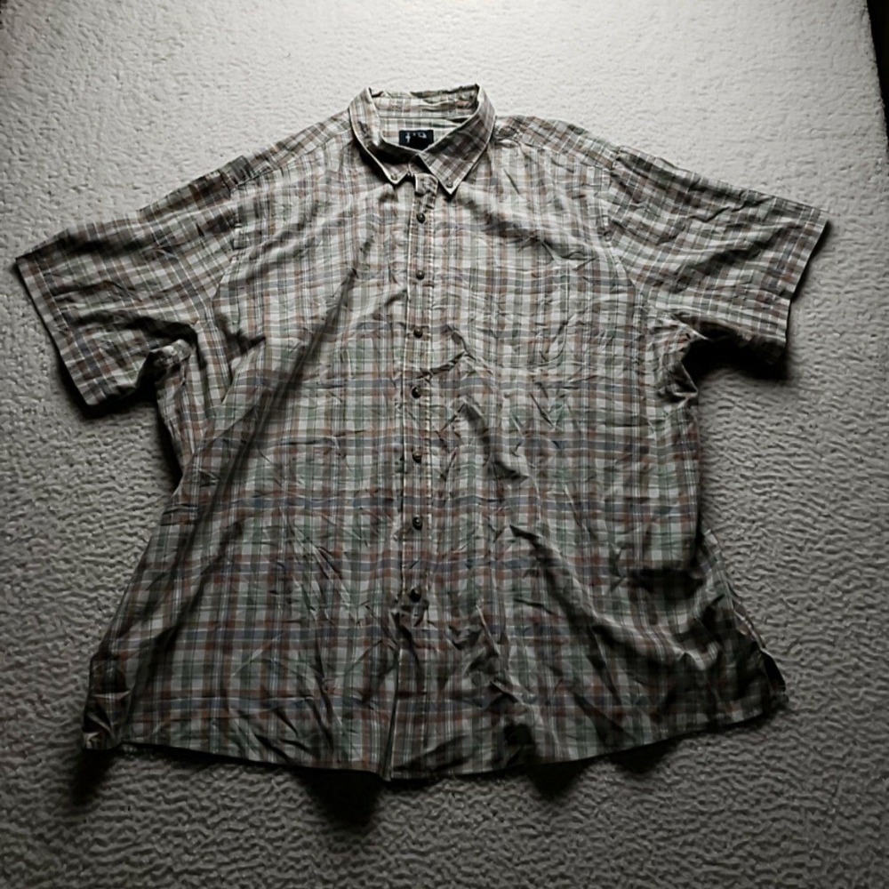 Harbor Bay Shirt Mens 3XL Green Plaid Short Sleeve Cotton Blend Button-Up Casual